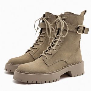 Zara lace-up suede leather ankle boots